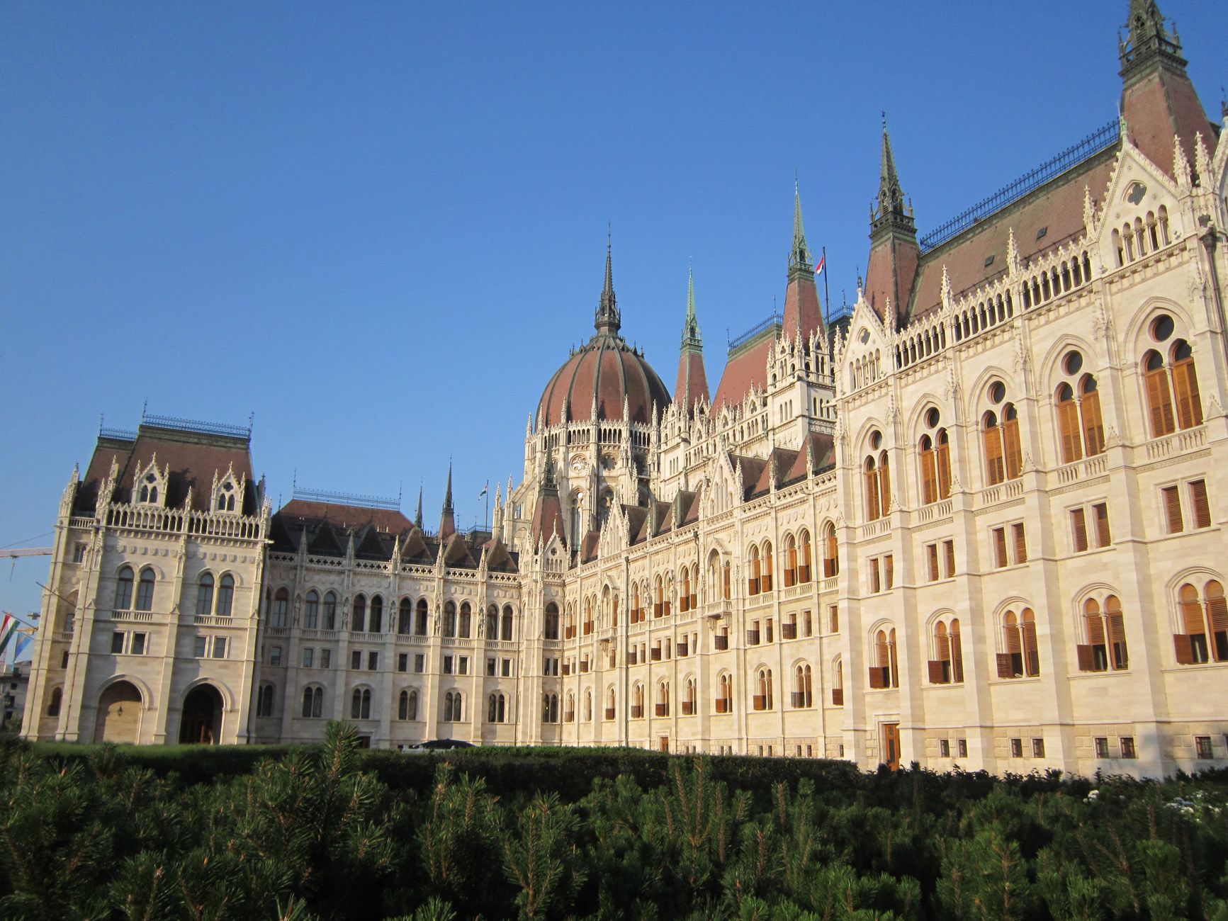 Stunning view of the Hungarian Parliament Building's neogothic architecture in Budapest.